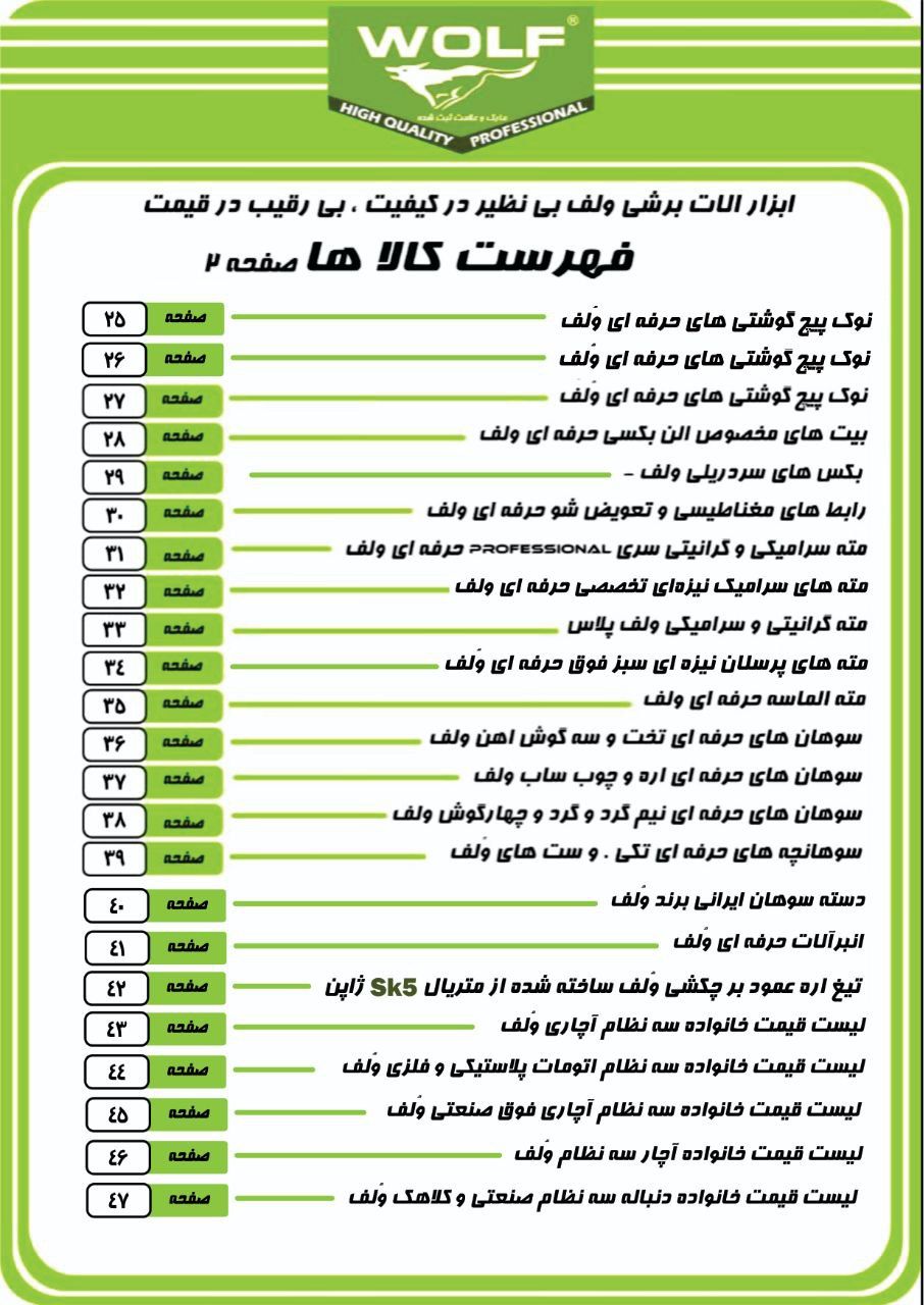 صفحه دوم لیست محصولات برند WOLF